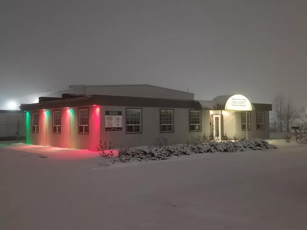WillScot Calgary branch office lit up in the snow